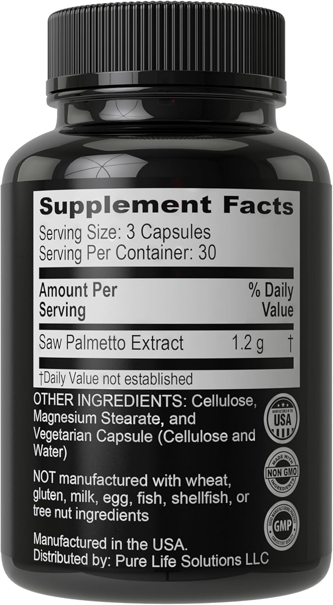 Saw Palmetto for Women and Men Hair Loss. Extra Strength Vitamin Treatment Designed for Thicker, Stronger Hair Growth and Less Shedding. DHT Blocker Capsules Powder Supplement. 1200 mg 3 Pill Serving