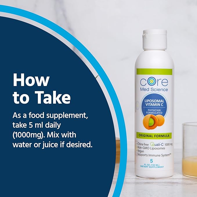 Core Med Science Liposomal Vitamin C 1000mg Liquid - Original Formula, 5 Fl Oz - Natural Liposomal Vitamin C Supplement Non-GMO - Immune System Booster for Adults - Supports Collagen Formation