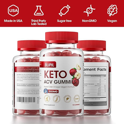 Keto ACV Gummies - Sugar Free Weight Loss Formula with 1500mg Apple Cider Vinegar for Men & Women - Gelatin-Free, Gluten-Free, Vegan & Non-GMO - 90 Count