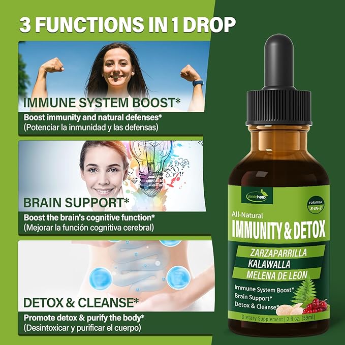 Polypodium Leucotomos Immunity & Detox Herbal Drop: Extracts from 8 Herbs, Boost Immunity, Supports Brain Health, Detoxification & Cleansing, 2 fl oz