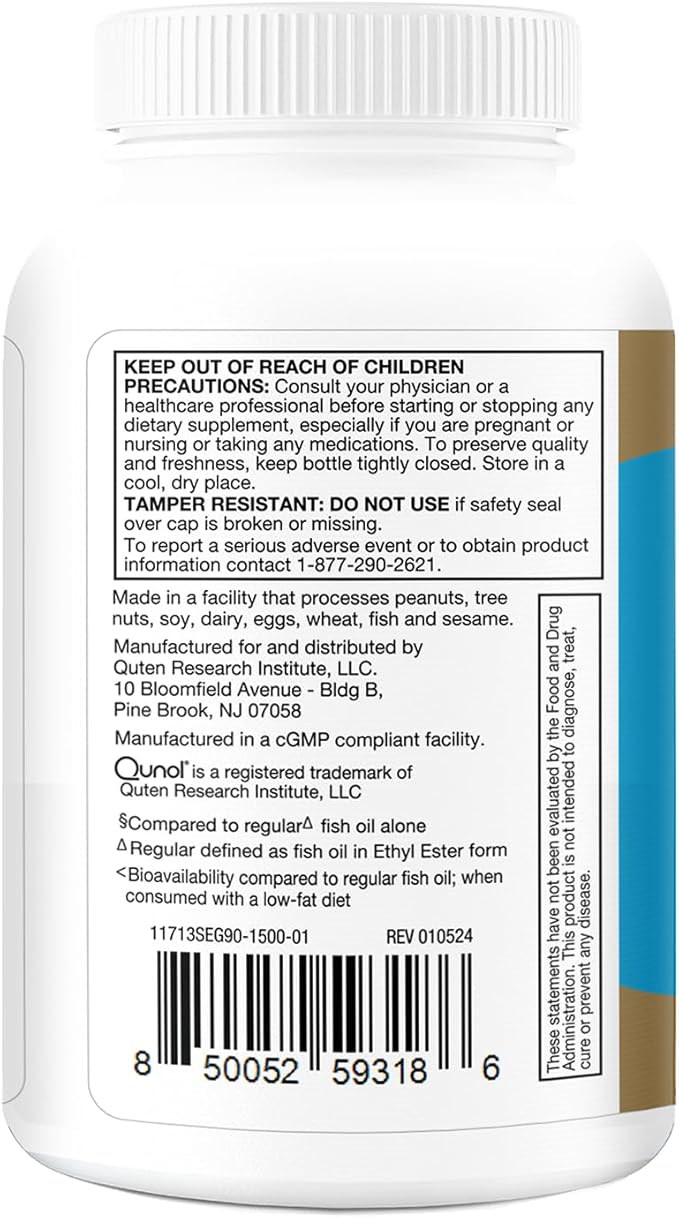 Qunol Advanced Omega 3 Krill and Fish Oil Complex, 10x Better Bioavailability, One Pill Dose, 250mg EPA & DHA, Supports Brain, Eye, Heart and Joint Health, 90 Count (Pack of 1)