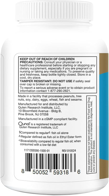 Qunol Advanced Omega 3 Krill and Fish Oil Complex, 10x Better Bioavailability, One Pill Dose, 250mg EPA & DHA, Supports Brain, Eye, Heart and Joint Health, 90 Count (Pack of 1)