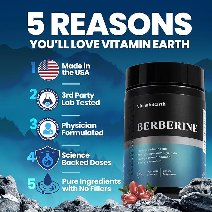 Berberine Supplement - Doctor Formulated Berberine HCL Complex 1000mg per Serving - Pure Berberine with Ceylon Cinnamon Plus Chromium Picolinate, & Magnesium Glycinate - 90 Capsules