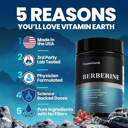 Berberine Supplement - Doctor Formulated Berberine HCL Complex 1000mg per Serving - Pure Berberine with Ceylon Cinnamon Plus Chromium Picolinate, & Magnesium Glycinate - 90 Capsules