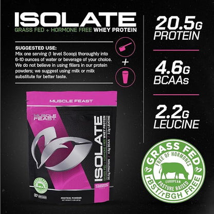 Muscle Feast Grass-Fed Whey Protein Isolate, All Natural Hormone Free Pasture Raised, Strawberry Cheesecake, 2lb