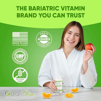 BariSlim Complete Chewable Bariatric Multivitamin Tablets - 45 mg Iron Bariatric Vitamin & Supplement for Post Bariatric Surgery Including Gastric Bypass & Sleeve - Delicious & Convenient | Orange