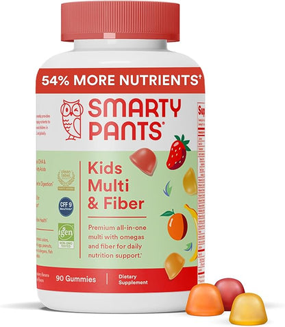 SmartyPants Kids Multivitamin Gummies and Fiber Supplement: Omega 3 Fish Oil (EPA/DHA), Vitamin D3, C, Vitamin B12, B6, Vitamin A, Zinc, Fiber Gummies, Three Fruit Flavors, 90 Count (22 Day Supply)