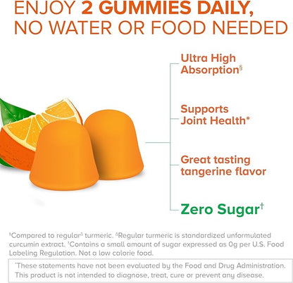 Qunol Zero Sugar Turmeric Gummies, Gummy with 500mg Turmeric Curcumin, Joint Support Supplement, Ultra High Absorption Tumeric Curcumin, Vegetarian, Gluten Free, 90 Count