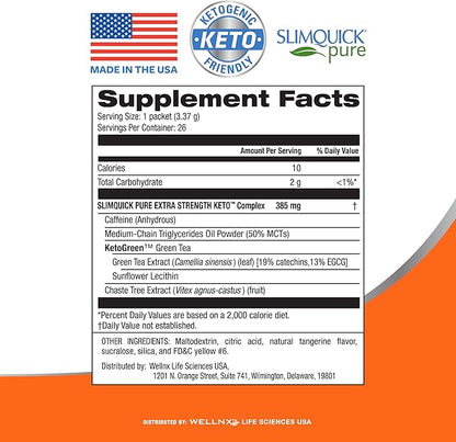 SlimQuick Extra Strength Weight Management Drink Mix for Women, Tangerine - Helps Metabolism, Keeps Full for Longer with Green Tea, Caffine, Chaste Tree, Rhodiola Extract - 26 Count