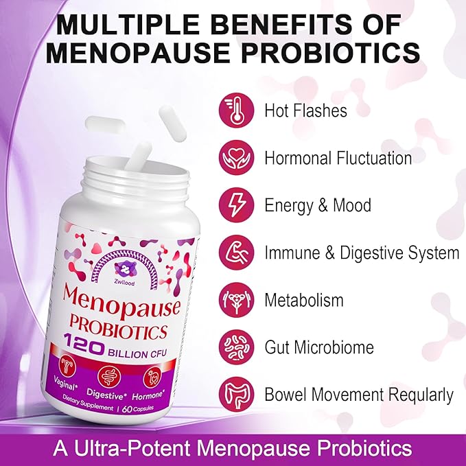 Menopause Supplements for Women, 120 Billion CFU Probiotics for Women, All-Natural Probiotic Supplements for Menopause Hot Flashes, Night Sweats, Mood Swings, Gut and Hormone - 300 Capsules