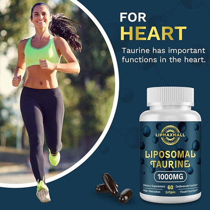 Liposomal Taurine Supplement 1000mg, High Absorption Amino Acid for Heart, Nerve, Brain, Visual, Longevity & Muscle (60 Softgels - 1 Pack)