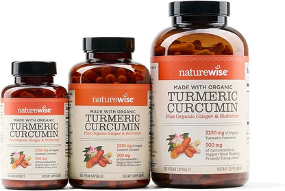 NatureWise Curcumin Turmeric 2250mg 95% Curcuminoids & BioPerine Black Pepper Extract Advanced Absorption for Joint Support [1 Month Supply - 90 Count]