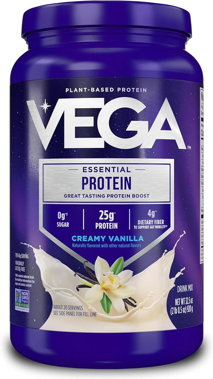 Vega Original Protein Powder, Creamy Vanilla Plant Based Protein Drink Mix for Water, Milk and Smoothies, 32.5 oz (Packaging May Vary)
