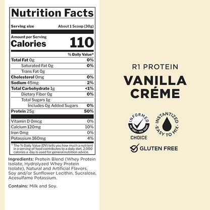 Rule One Proteins R1 Protein - 25g Fast-Acting, Super-Pure 100% Isolate and Hydrolysate Protein Powder with 6g BCAAs (10 Pounds*, Vanilla Créme)
