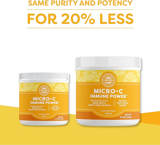 Vimergy Micro-C Immune Power TM *- 250g– 139 Servings – 1000mg/serving – Gentle Form – Antioxidant Phytonutrients – Immune & Nerve Support – Benefits Bone & Cartilage – Gluten-Free – Kosher – Vegan