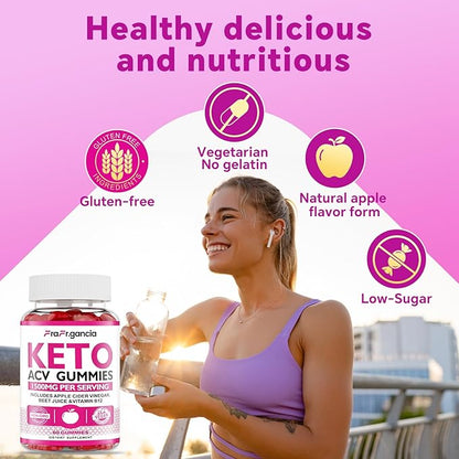 Keto ACV Gummies - Apple Cider Vinegar Gummies with B6 & B12, Vegan, Gelatin-Free, Keto Support, Detox Cleanse, Non-GMO, for Men & Women, 60 Gummies