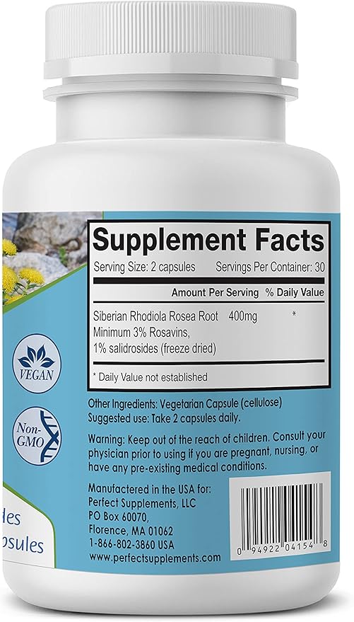 Perfect Supplements – Perfect Rhodiola Rosea – 60 Capsules – Natural Adaptogen Supplement – Increases Energy – Better Focus – 3 Pack