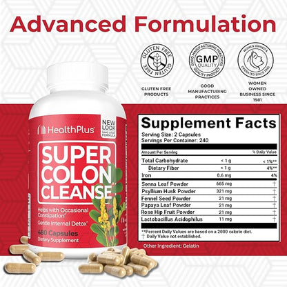 Health Plus Super Colon Cleanse: 10-Day Cleanse -Detox 12 Cleanses, 480 Capsules