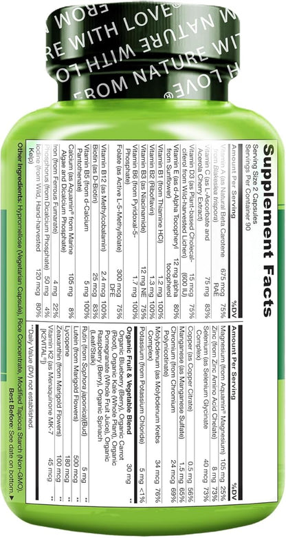 NATURELO Whole Food Multivitamin for Teens - Vitamins and Minerals for Teenage Boys and Girls - Supplement for Active Kids - with Organic Whole Foods - Non-GMO - Vegan & Vegetarian - 180 Capsules