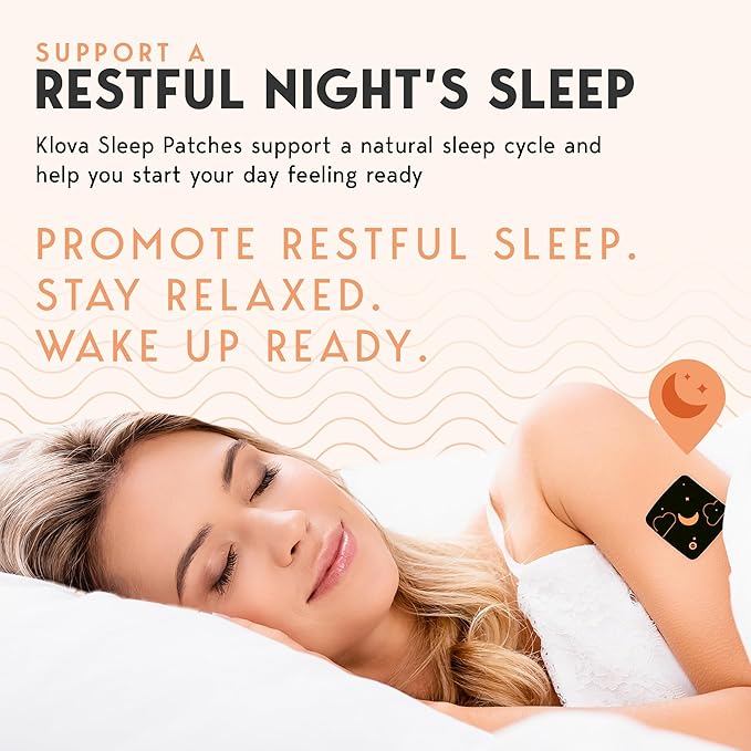Klova Melatonin-Free Sleep Patches with Ashwagandha, L-Theanine, Hops, Valerian, GABA and Other Natural Ingredients: for Falling Asleep Faster, Staying Asleep Longer & Eliminating Groggy Mornings