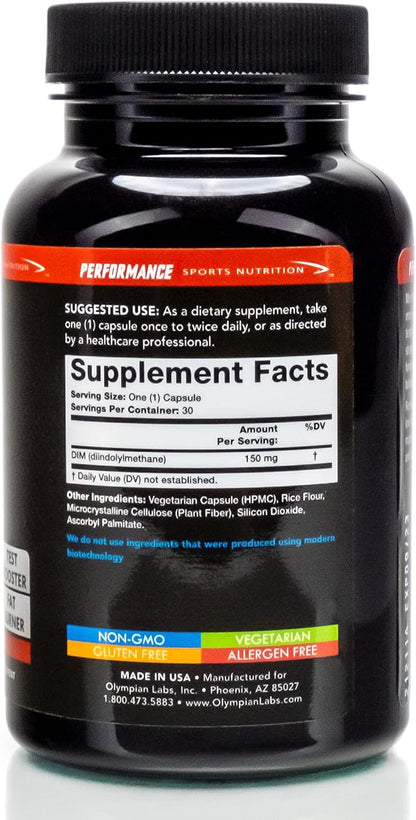 Olympian Labs DIM 150mg - DIM Diindolylmethane Supplement Capsules Supporting Hormone Balance, Clear Skin, PCOS, & Aid in Fitness Regimes - 30 Capsules (30 Day Supply)