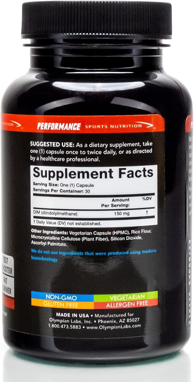Olympian Labs DIM 150mg - DIM Diindolylmethane Supplement Capsules Supporting Hormone Balance, Clear Skin, PCOS, & Aid in Fitness Regimes - 30 Capsules (30 Day Supply)