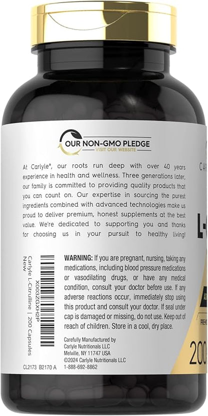 Carlyle L Citrulline Capsules 1600mg | 200 Count | Advanced Athlete Formula Non-GMO, Gluten Free Supplement