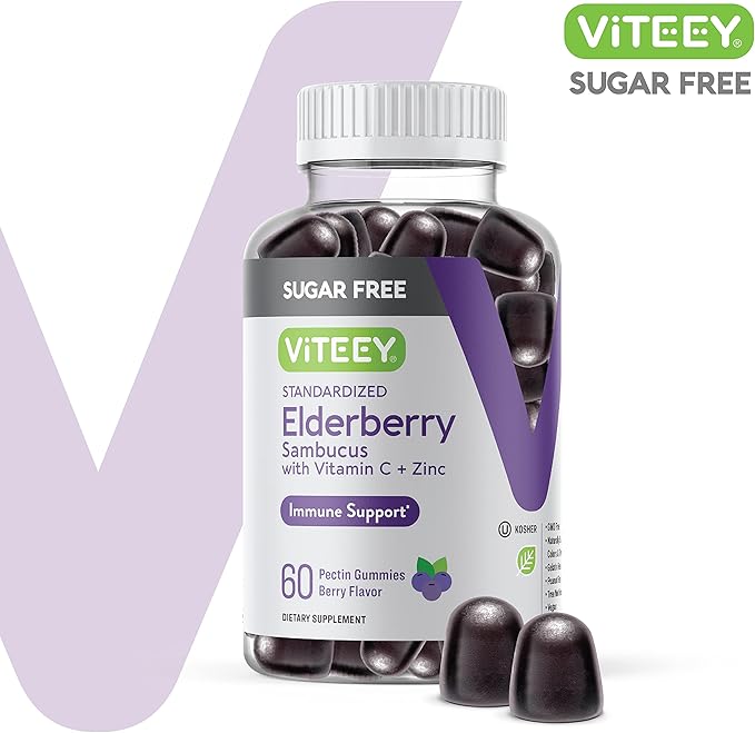 Sambucus Elderberry Gummies for Adults & Teens + Zinc & Vitamin C - Sugar Free - Immune Support & Booster Herbal Supplement - Vegan, Gluten Free, Gelatin Free, GMO Free, Chewable Berry Flavored Gummy