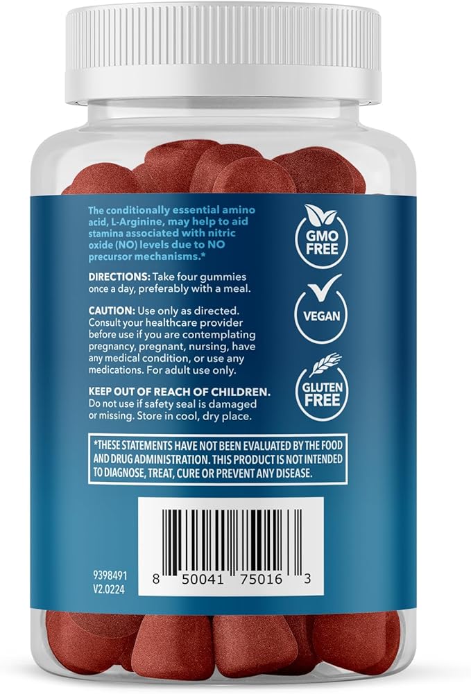 L Arginine Gummies - L Arginine Supplements for Men with L Citrulline and Beet Root - Nitric Oxide Supplement - L Arginine Supplement for Endurance Support - Sour-Berry Flavored - 88 NO Gummies
