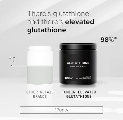 Toniiq Ultra High Strength Glutathione Capsules - 1000mg Concentrated Formula - 98%+ Highly Purified and Bioavailable - Non-GMO Fermentation - 60 Capsules Reduced Glutathione Supplement