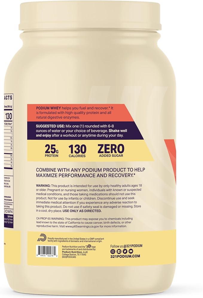 Podium Nutrition, Whey Protein Powder, Mint Chocolate Chip, 25 Servings, 25g of Whey Protein Per Serving, Gluten Free, Soy Free