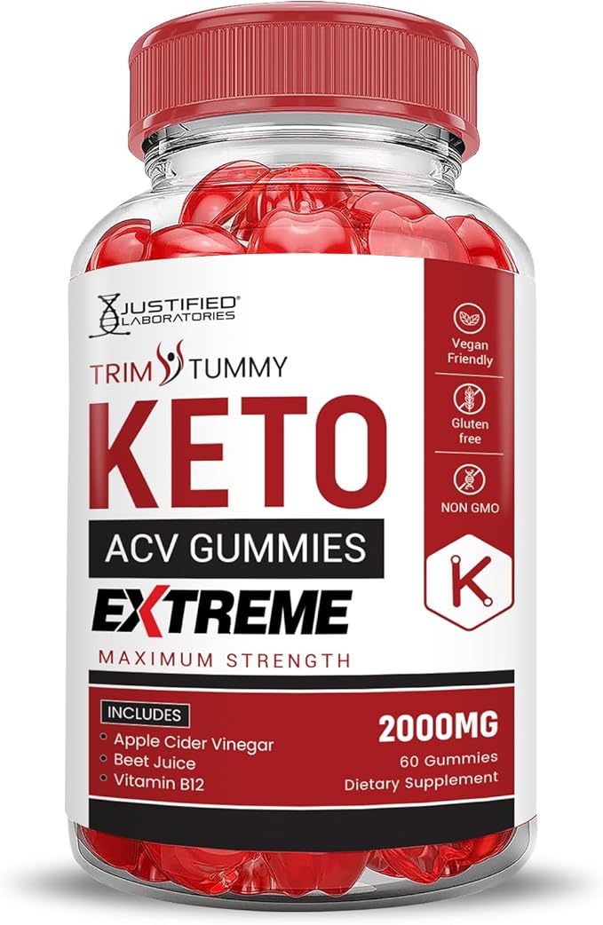 (2 Pack) Trim Tummy Keto ACV Gummies Extreme 2000MG Trim Tummy Keto Gummies Apple Cider Vinegar Formulated with Pomegranate Beet Juice Powder B12 Vegan Non GMO 120 Gummys