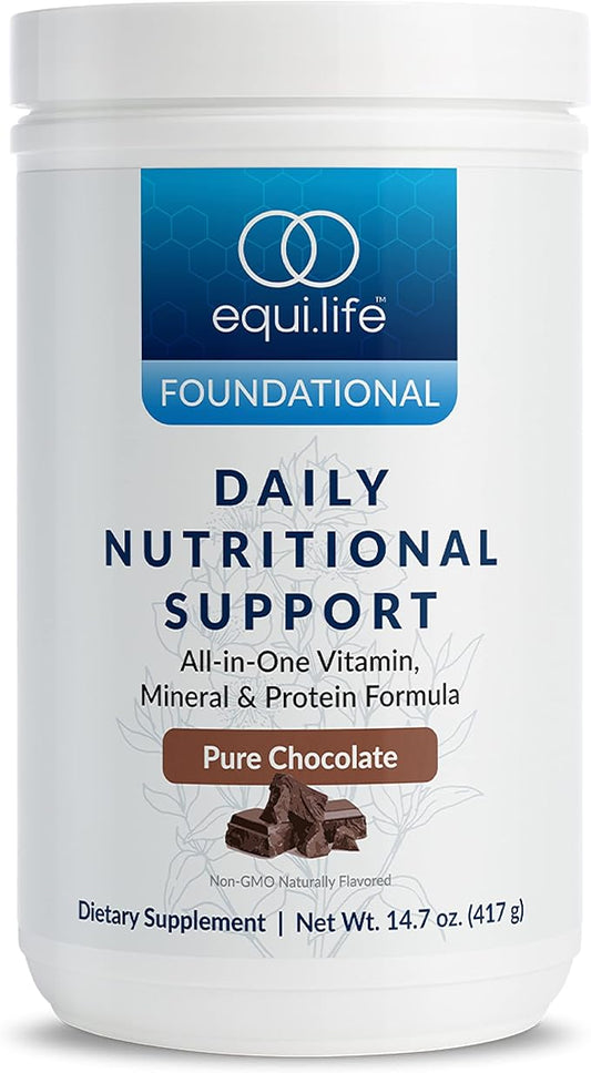Equilife - Daily Nutritional Support, Organic and Plant Based Protein Powder, All-in-one Multivitamin, Boost Energy and Mood, Gut-Cleansing Aid and Skin Health (Pure Chocolate,14 Servings Tub)
