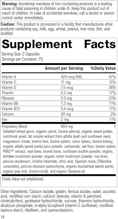 Standard Process Catalyn with Iron - Whole Food Energy, Vitality, and Antioxidant Support with Riboflavin, Vitamin B6, Thiamine, Wheat Germ, Vitamin A, Flaxseed Oil, Calcium - 150 Capsules