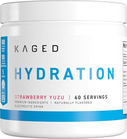 Kaged Electrolyte Hydration Powder | Hydracharge Strawberry Yuzu | Sports Drink for Men and Women | Pre, Post, Intra Workout Supplement | 60 Servings