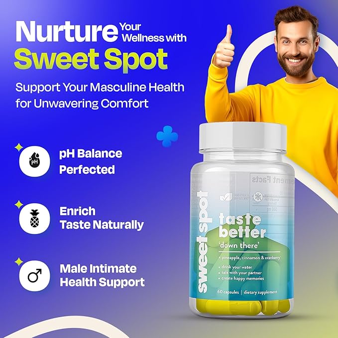 Pineapple Probiotics for Men – 500mg Sweet Spot Formula with Pineapple Extract, Cranberry & Cinnamon, Supports pH Balance & Freshens Taste, 60 Capsules, Made in The USA