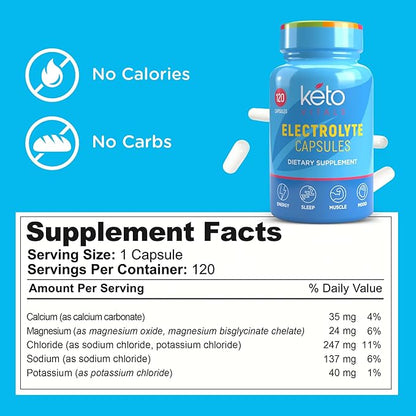 Keto Vitals Electrolyte Capsules | The Original Keto Electrolyte Pills Supplement | Salt Electrolyte Tablets for Hydration | Calorie-Free | Carb-Free KetoVitals Electrolyte Capsules