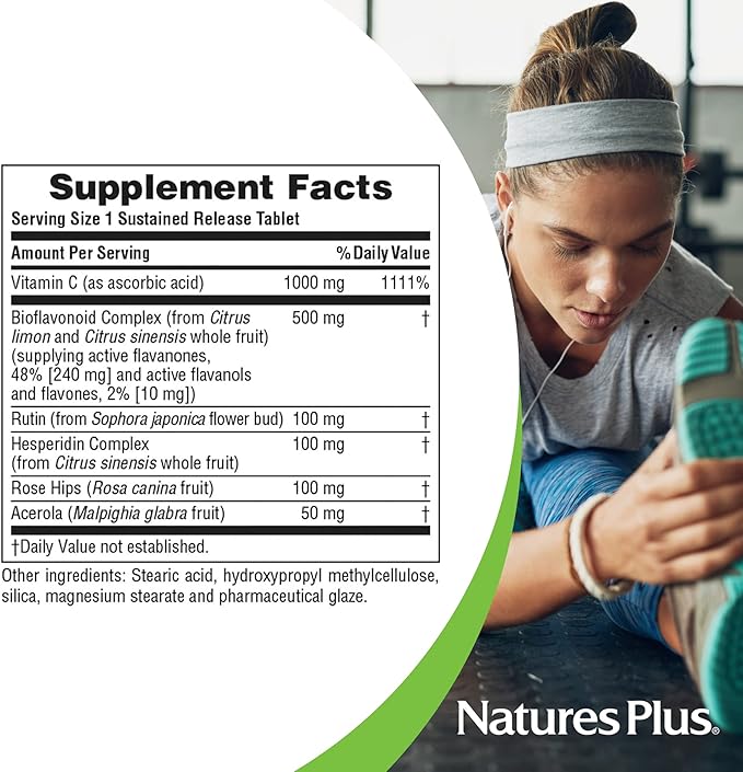 NaturesPlus Super C Complex, Sustained Release - 1000 mg, 90 Vegetarian Tablets - High Potency Immune Support Supplement, Antioxidant - Enhanced Absorption - Gluten-Free - 90 Servings