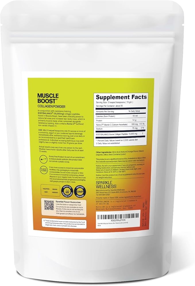 Muscle Boost (Orange) [30-Serves] | Collagen Supplement Powder with Hydrolyzed BODYBALANCE Collagen Peptides & Buffered Vitamin C | Improves Body Composition