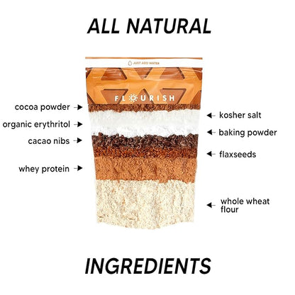 Flourish - Protein Pancake & Waffle Mix, Whey Protein Isolate & Flax Seed, Non-GMO, No Added Sugar, Superfood, High Protein & Fiber, Just Add Water - Chocolate, 16oz