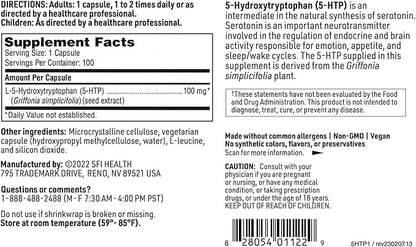 Klaire Labs 5-HTP 100 mg - Hypoallergenic 5-HTP from Griffonia Seed Extract (5-HTP) - Hydroxytryptophan Serotonin Support Supplement to Promote Mood (100 Capsules)