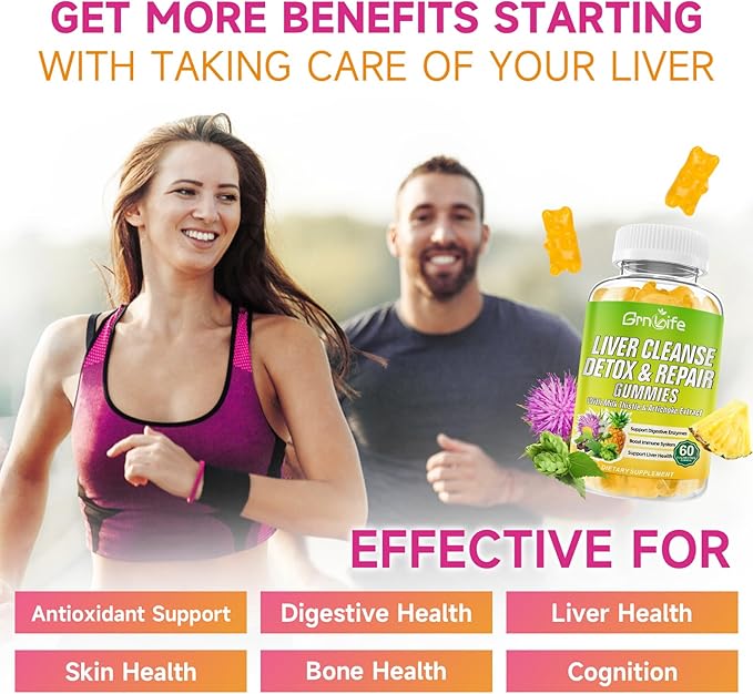 Liver Cleanse Detox & Repair Gummies with Milk Thistle 3000mg, 24-in-1 Liver Health Supplement with Dandelion, Artichoke, Sugar Free Liver Detox Gummies, Pineapple Flavor - 60 Count