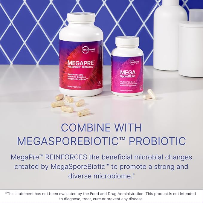 Microbiome Labs MegaPre DF - Dairy-Free Prebiotic Fiber Supplement - Gut Health Prebiotics for Women, Men & Kids 3+ - Support Microbial Diversity (180 Capsules)