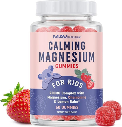 Magnesium Calming Gummies for Kids Relaxation & Natural Wake-Sleep Cycles | Relaxing Magnesium for Kids with Chamomile & Lemon Balm | Non-GMO, Gluten-Free, Third-Party Tested | Calm Gummies 60ct