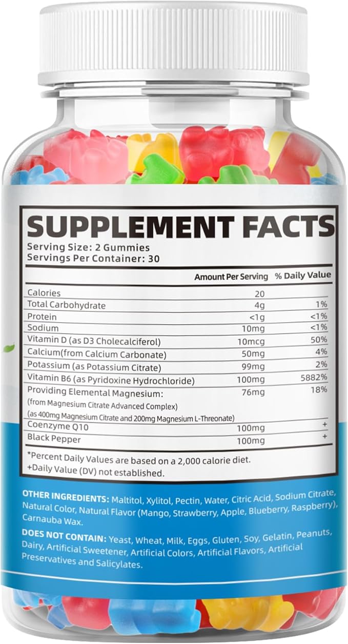 softbear Potassium Gummies for Adults, High Absorption Potassium Magnesium Supplement with Vitamin B6 CoQ10 for Leg Cramps & Muscle Health Sugar-Free Vegan Mixed Fruit Flavor 60 Gummies