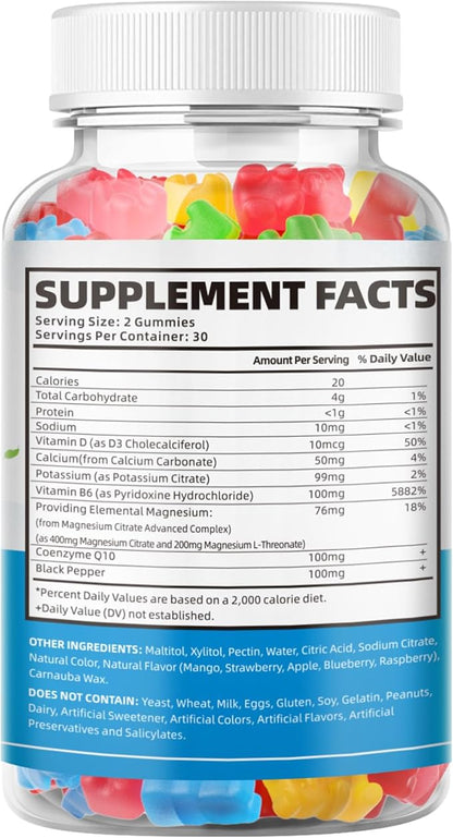 softbear Potassium Gummies for Adults, High Absorption Potassium Magnesium Supplement with Vitamin B6 CoQ10 for Leg Cramps & Muscle Health Sugar-Free Vegan Mixed Fruit Flavor 60 Gummies