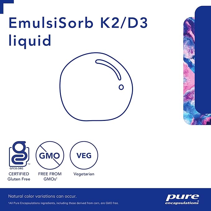 Pure Encapsulations EmulsiSorb K2/D3 Liquid | Enhanced-Absorption Emulsified Vitamin K2 and Vitamin D3 for Vascular Health Support | 0.7 Fl Oz