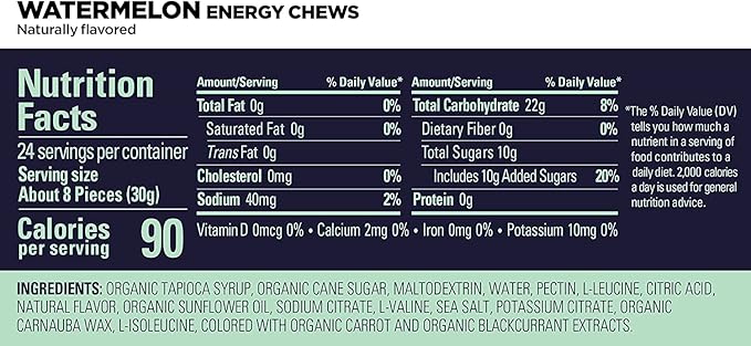 GU Energy Chews, Watermelon Energy Gummies with Electrolytes, Vegan, Gluten-Free, Kosher, Caffeine-Free, and Dairy-Free On-The-Go Energy for Any Workout, 12 Bags (24 Servings Total)