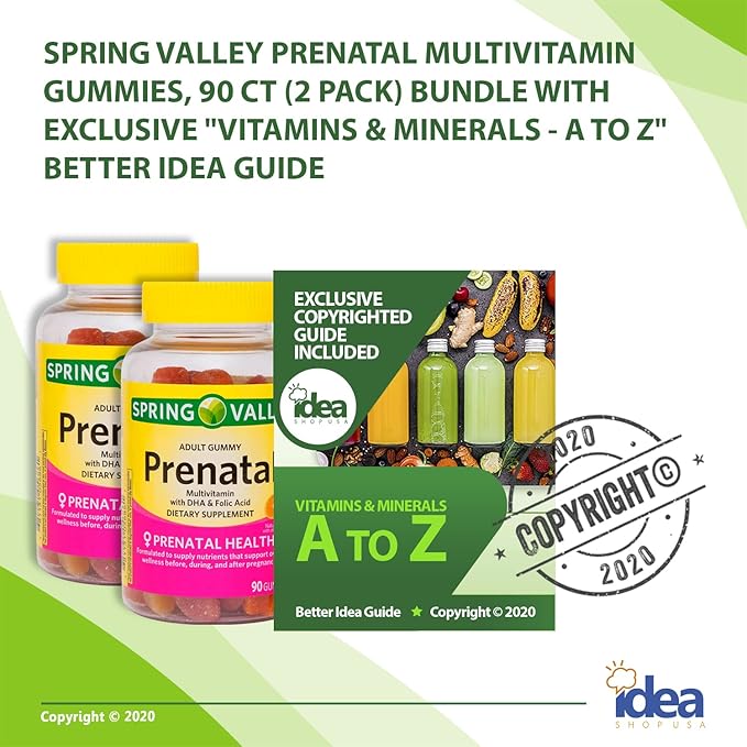 Spring Valley Prenatal Multivitamin Gummies, 90 Ct (2 Pack) Bundle with Exclusive Vitamins & Minerals - A to Z - Better Idea Guide (3 Items)