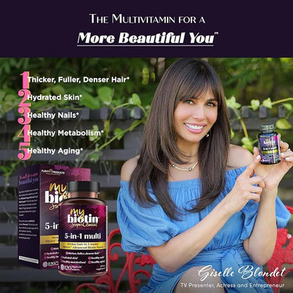 Purity Products MyBiotin SuperClinical New 5-in-1 Elite Multivitamin + MB40X Biotin Matrix Daily Multi - Thicker Hair Starting in 3 Weeks - 40X More Soluble vs Ordinary Hair Skin Nails - 120 Tabs